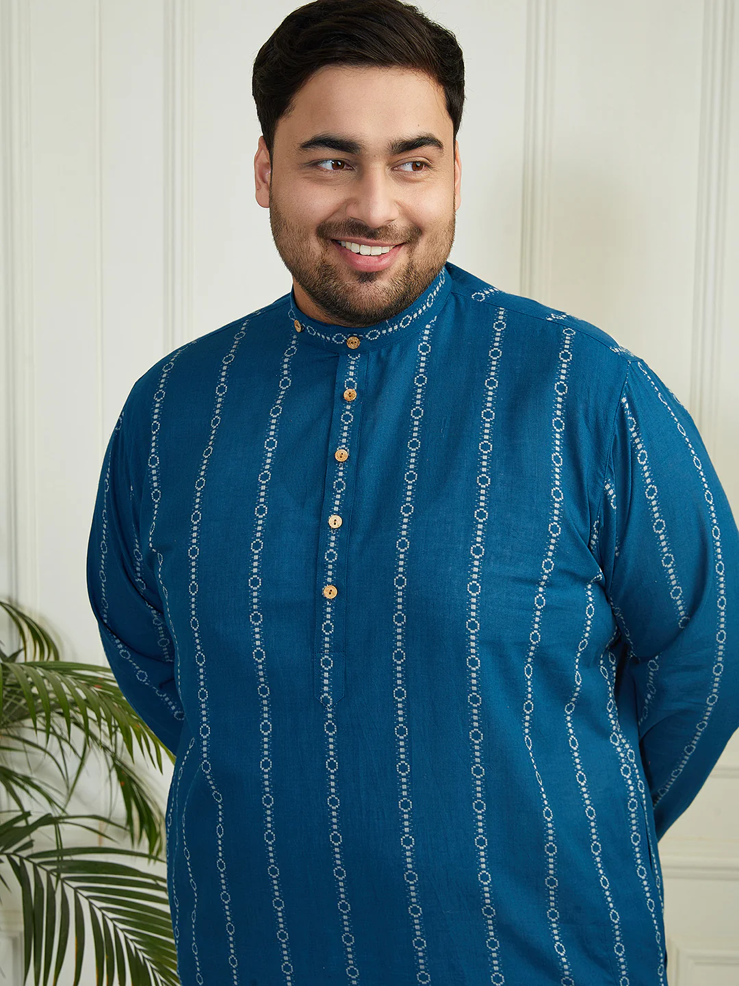 Plus Men's Indigo Blue Cotton Kurta Pyjama Set - Image 2