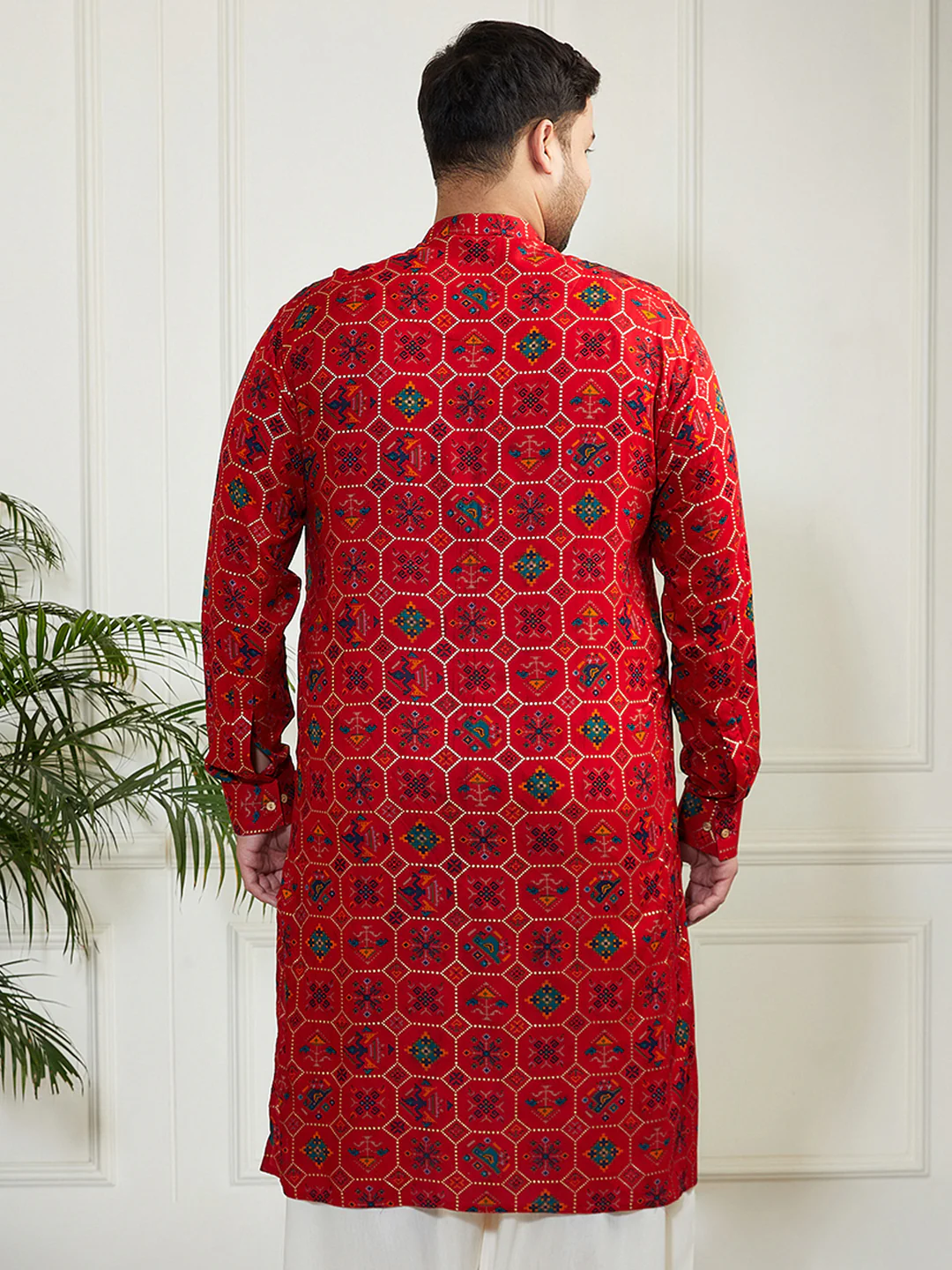 Plus Men's Red Cotton Blend Kurta - Image 3