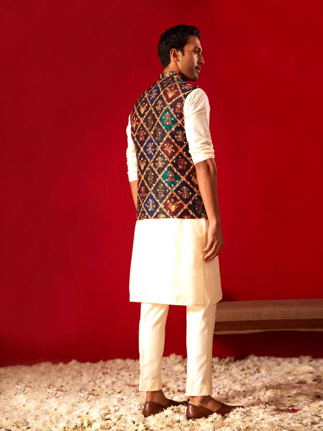 Purple Muslin Sequined Patola Printed Navratri Special Jacket Kurta Pant Set - Image 3