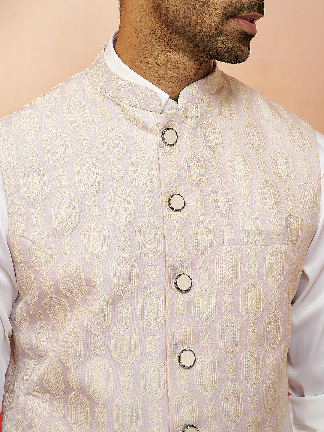 Men Purple Silk Nehru Jacket - Image 2