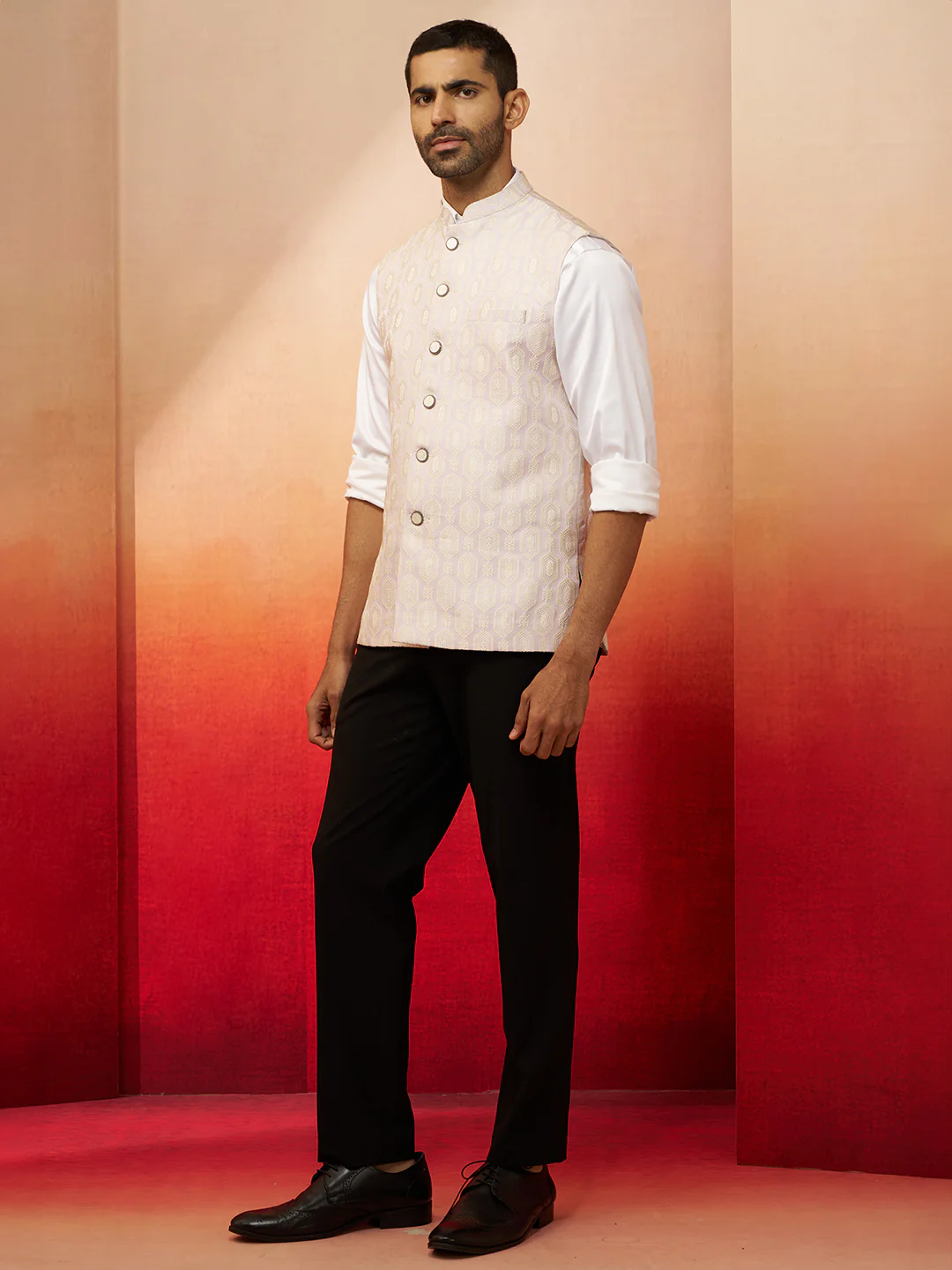 Men Purple Silk Nehru Jacket - Image 4