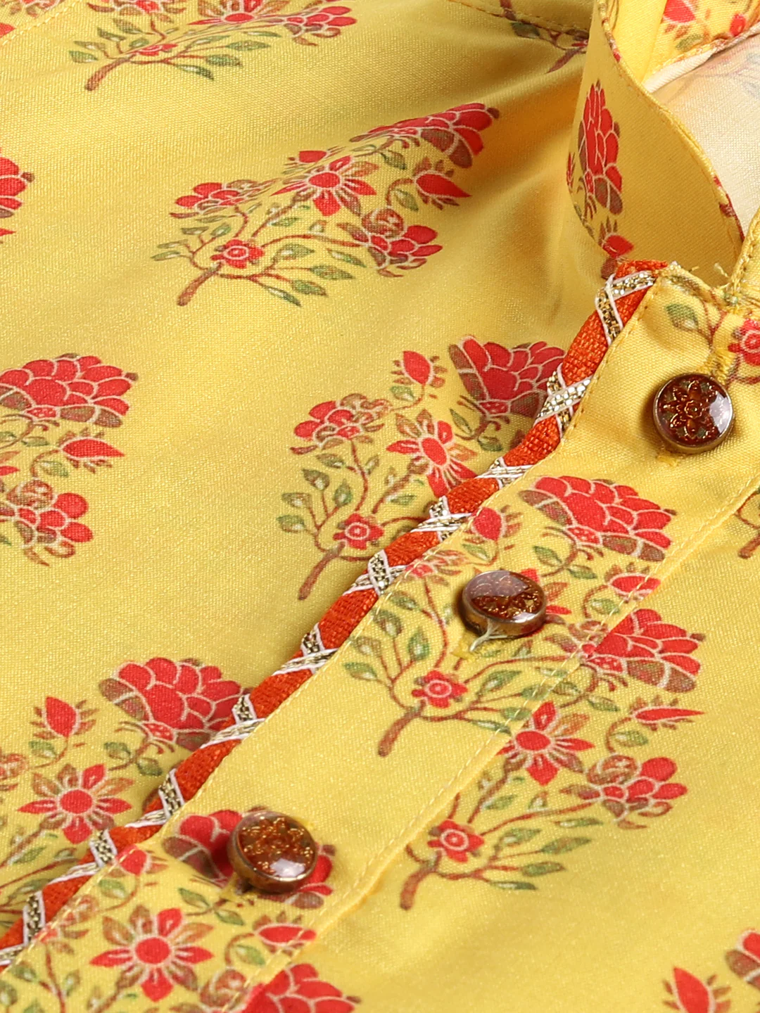 Sishu Boy's' Multicolor-Base-Mustard And Cream Kurta Patiala Set - Image 4