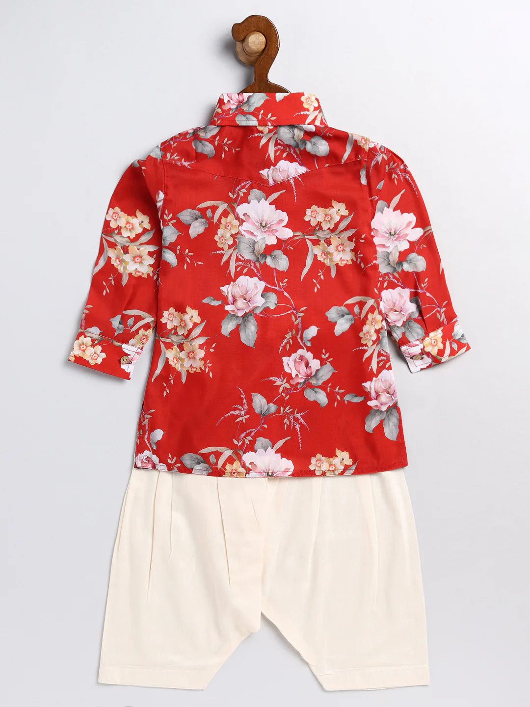 Sishu Boy's Red Floral Printed Kurta Patiala Set - Image 4