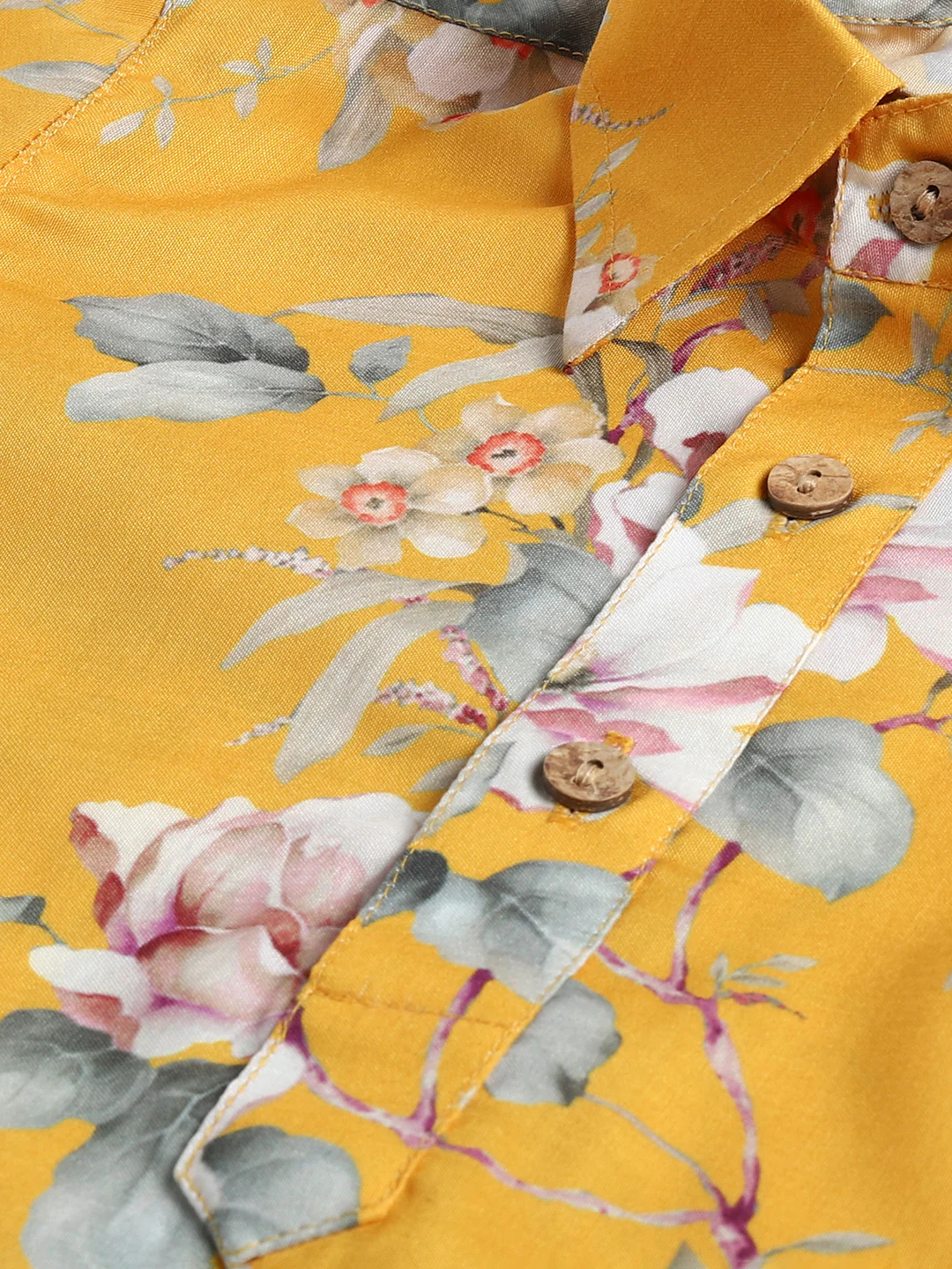Boy's Yellow Floral Printed Kurta Patiala Set - Image 4