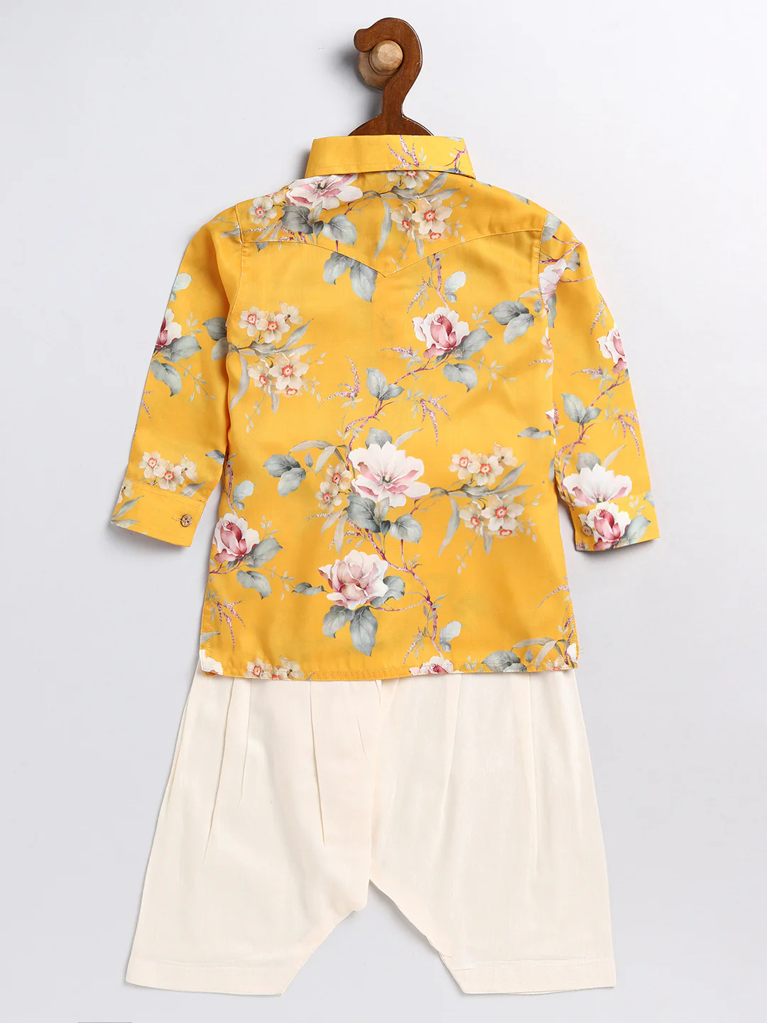 Boy's Yellow Floral Printed Kurta Patiala Set - Image 7