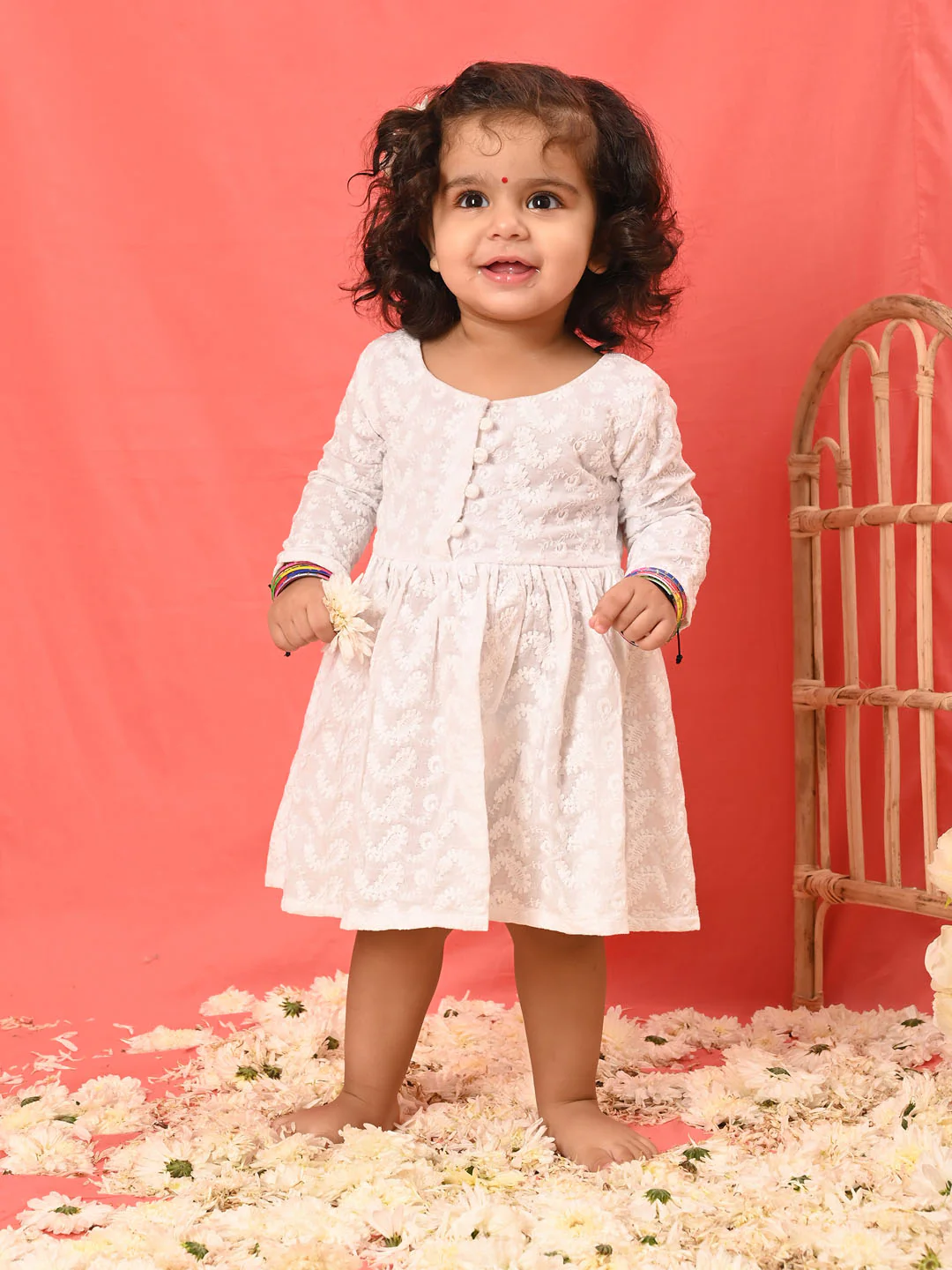Sishu Girl's White Chikankari Cotton Kurta - Image 6