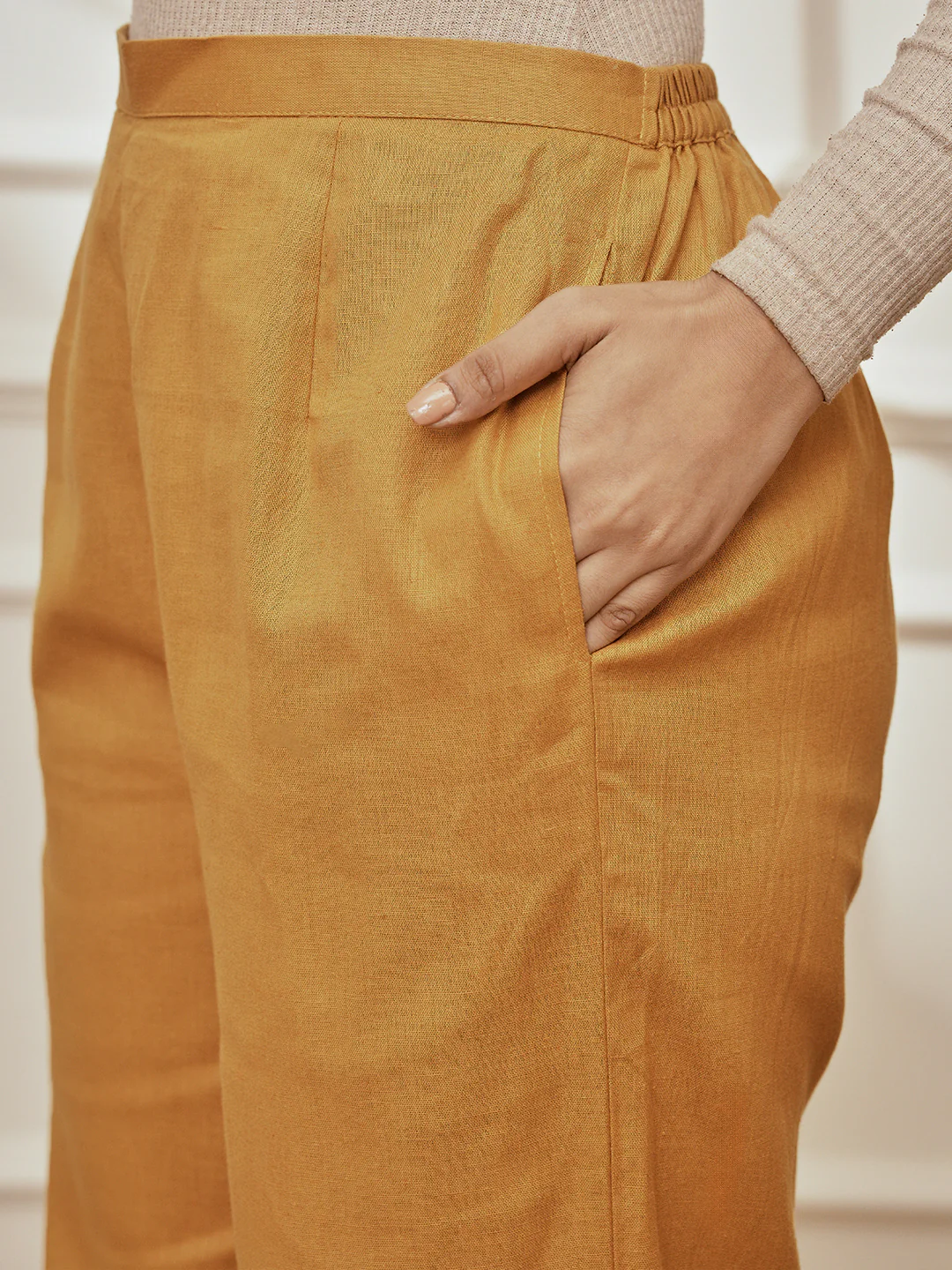 Women's Dusty Saffron Ethnic Embroidered Yoga Sleeveless Kurta With Straight Pants - Image 8
