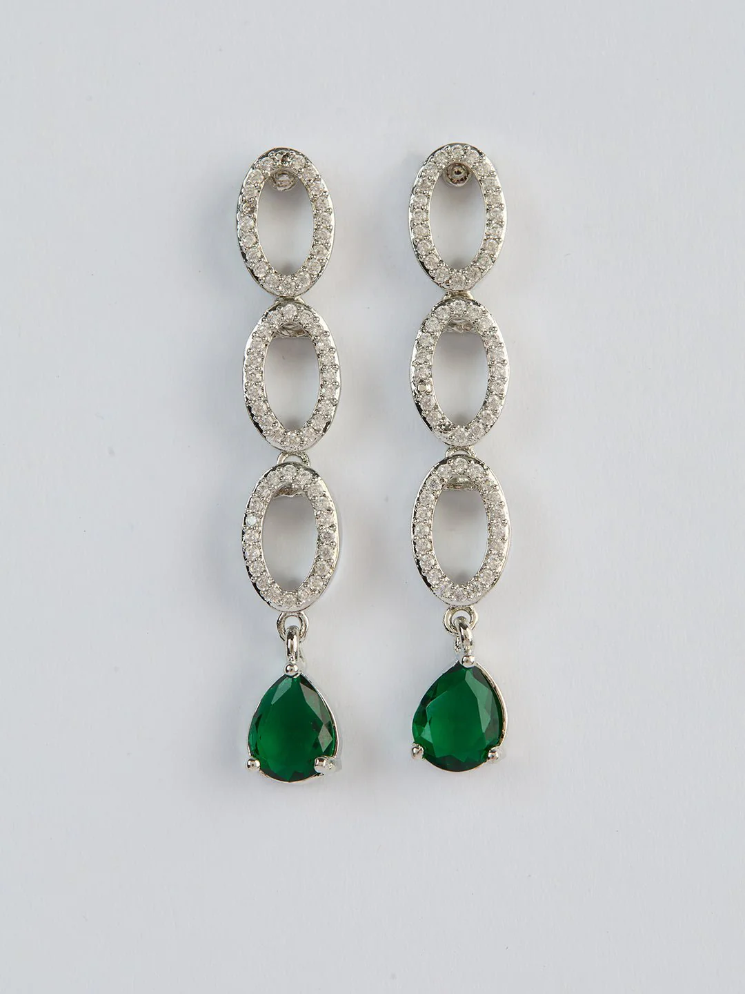 Women's Silver & Green Rhodium Plated Necklace - Image 3