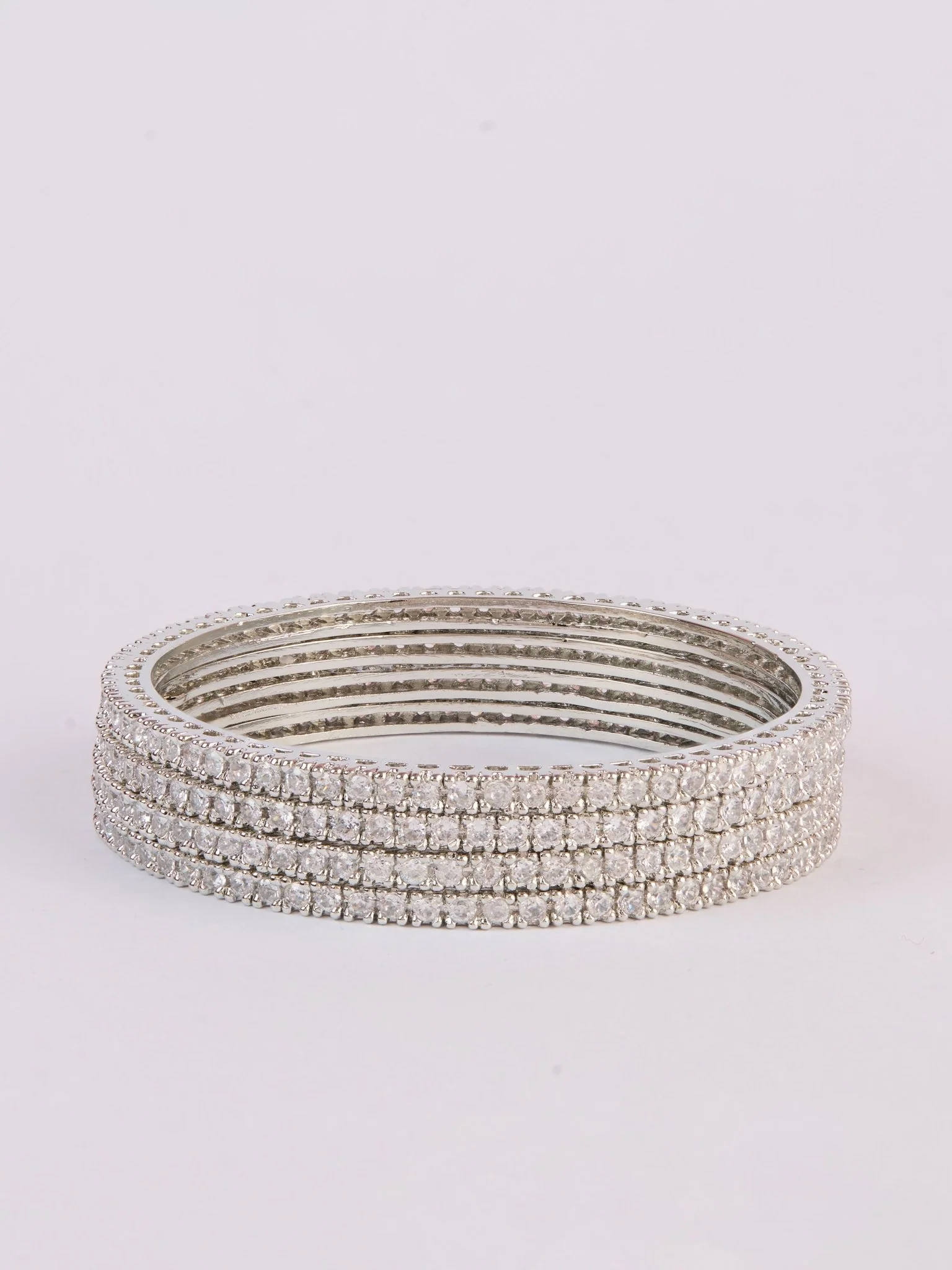 Women's Silver Rhodium Plated Bangles Set of 4 - Image 2