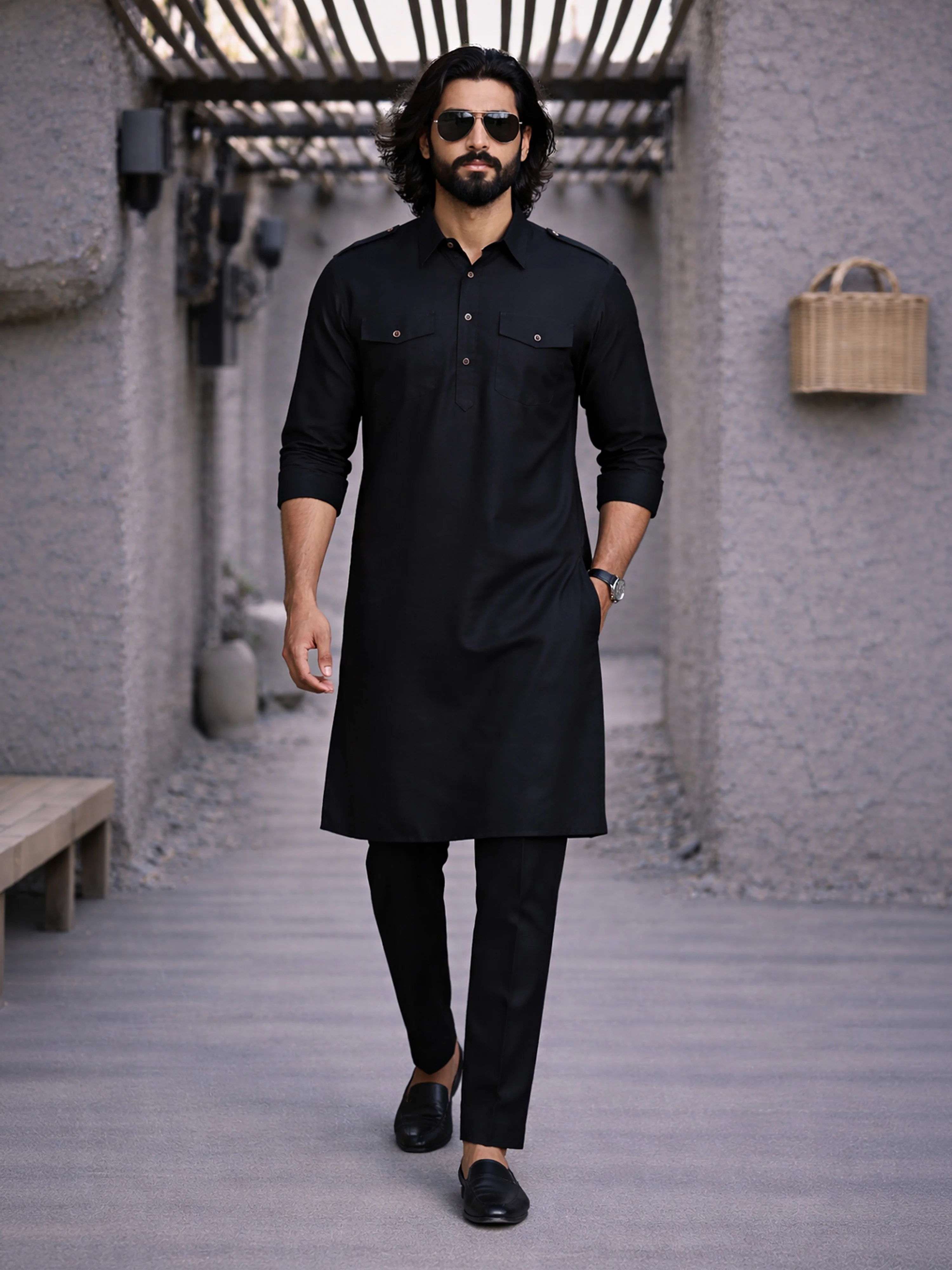Men's Black Pathani Suit Set - Image 2