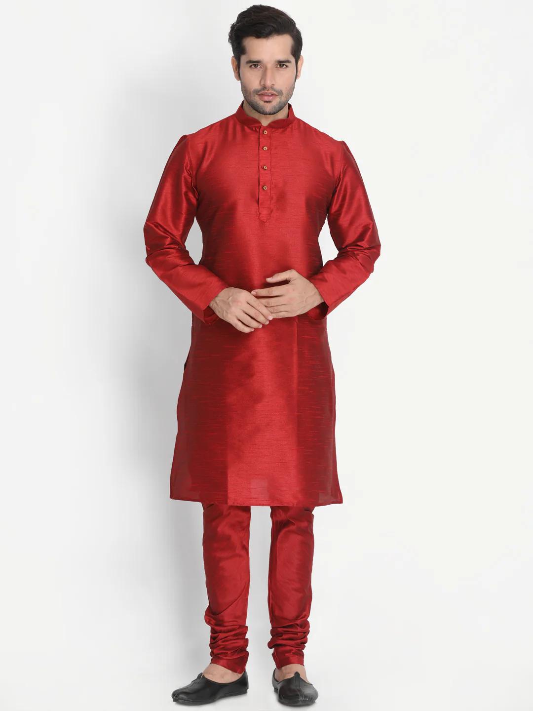 Men's Maroon Silk Blend Jacket With Kurta Pyjama Set - Image 6
