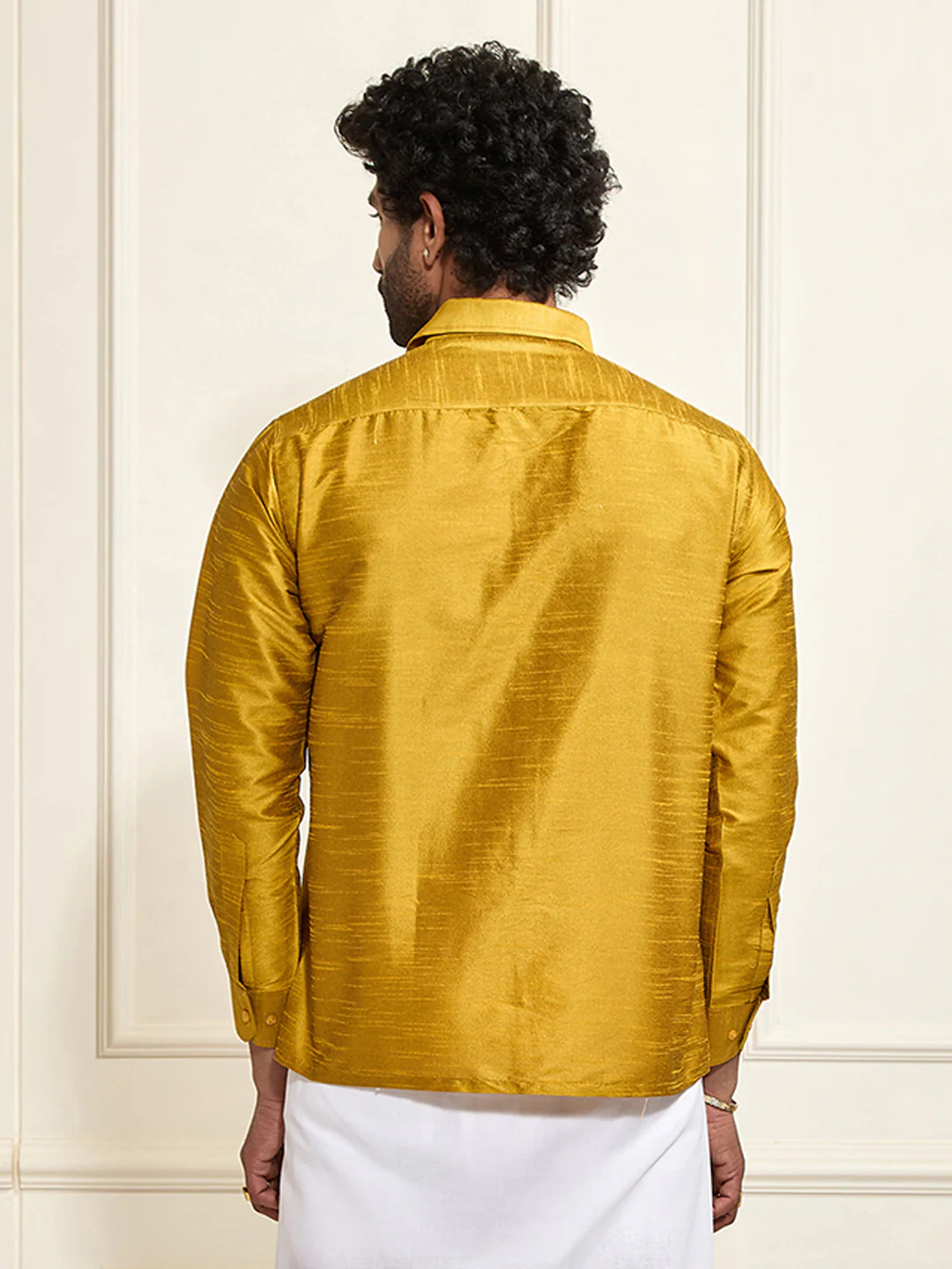 Men's Mustard Silk Blend Ethnic Shirt - Image 7
