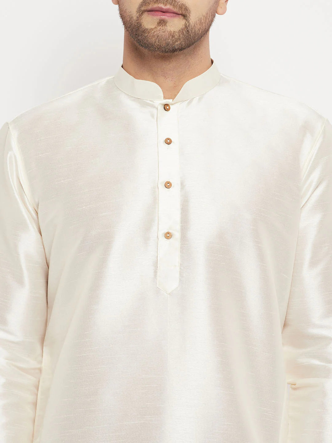 Men's Cream Cotton Silk Blend Kurta And Maroon Pant Style Pyjama Set - Image 4