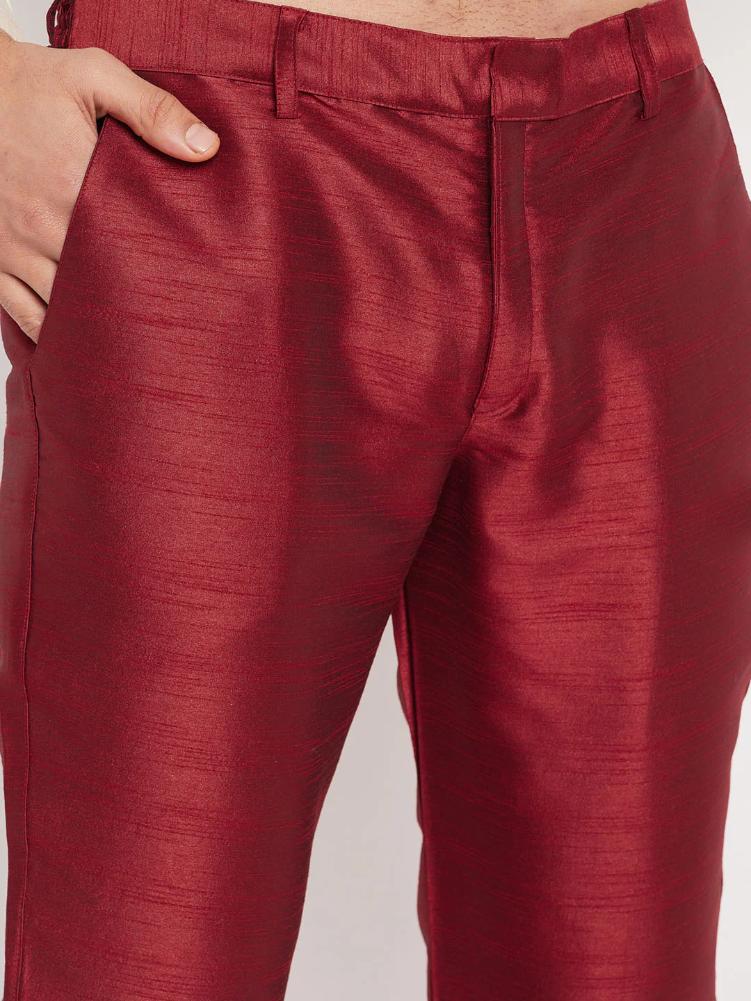 Men's Cream Cotton Silk Blend Kurta And Maroon Pant Style Pyjama Set - Image 5