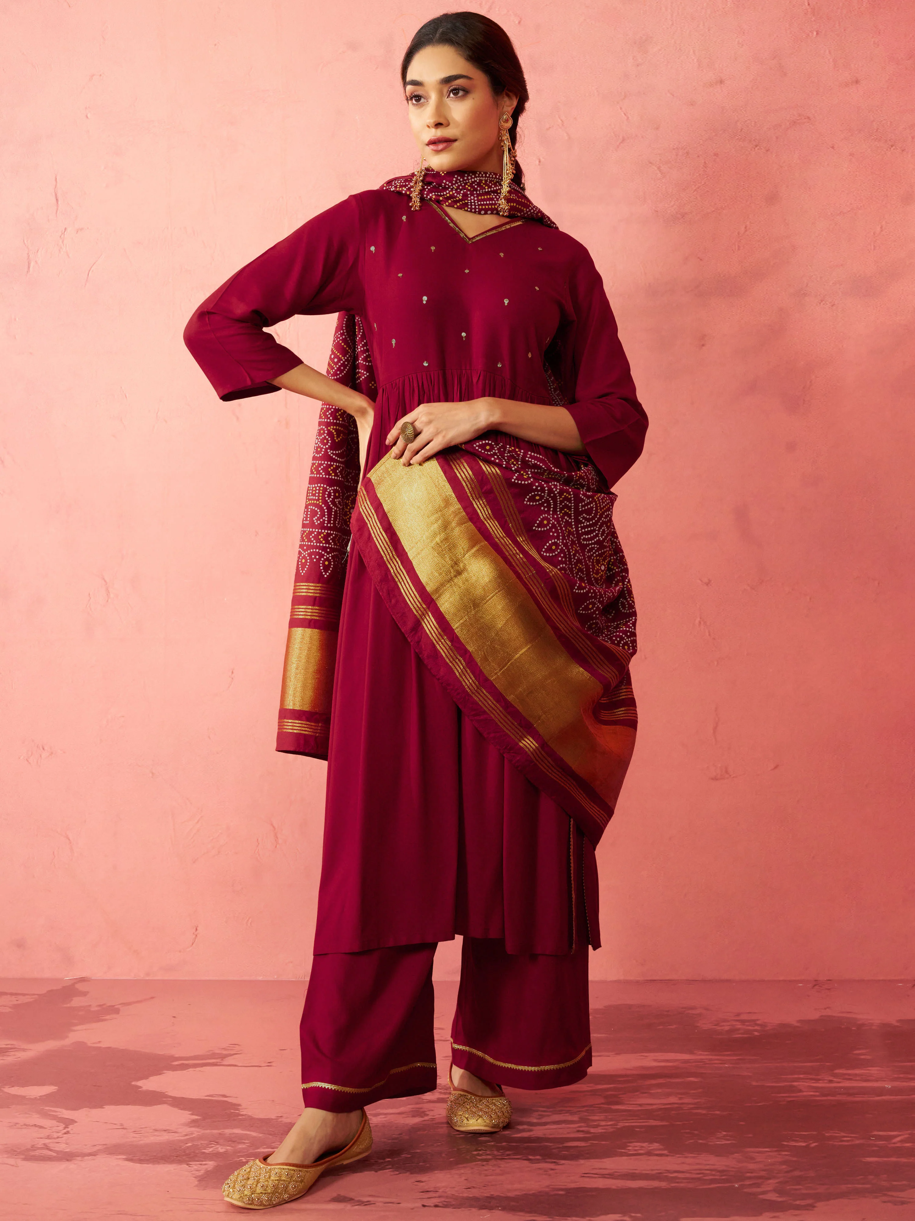 Women's Maroon Rayon Anarkali Kurta Set - Image 3