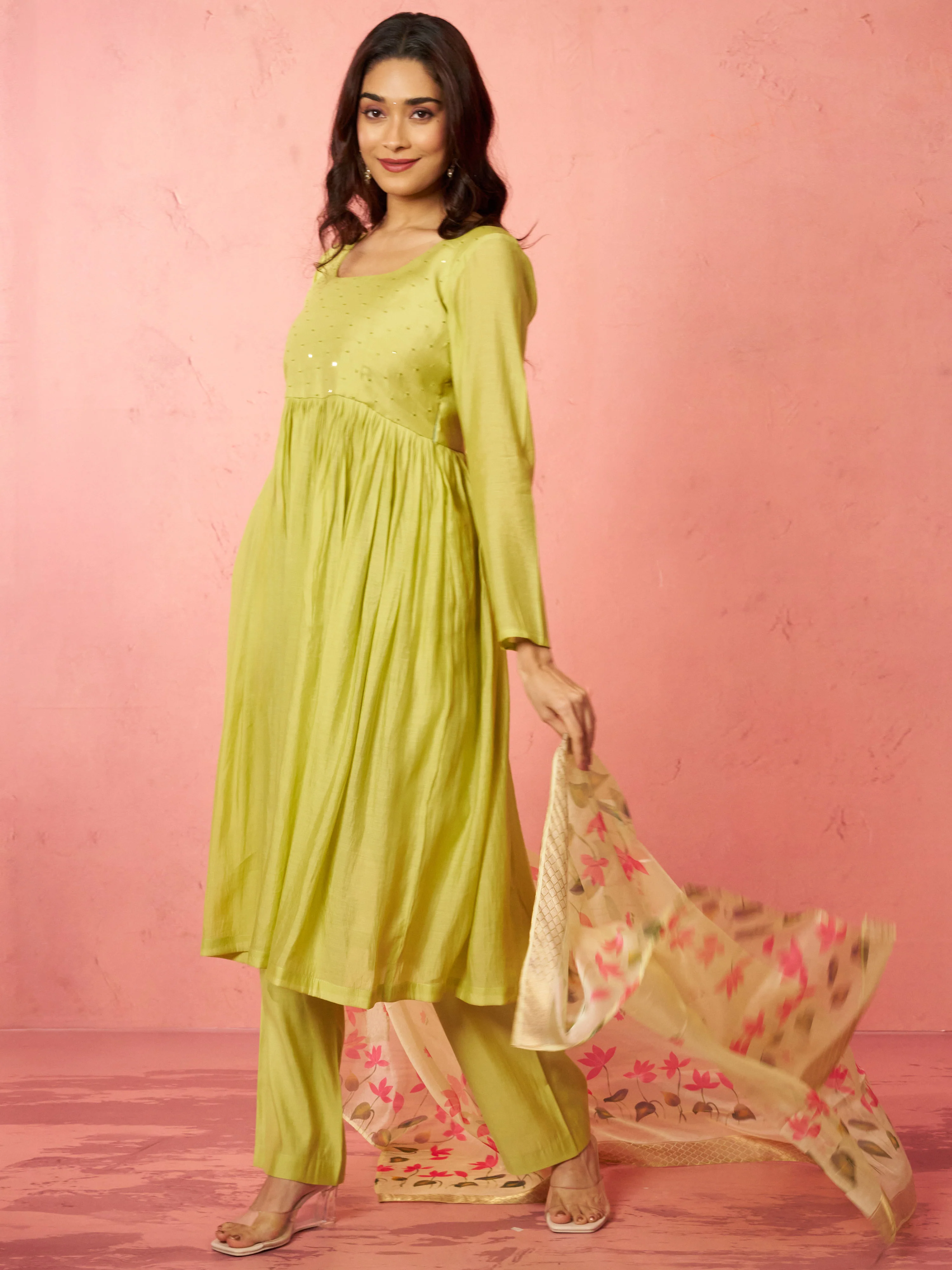 Women's Mint Green Silk Anarkali Kurta Set - Image 4