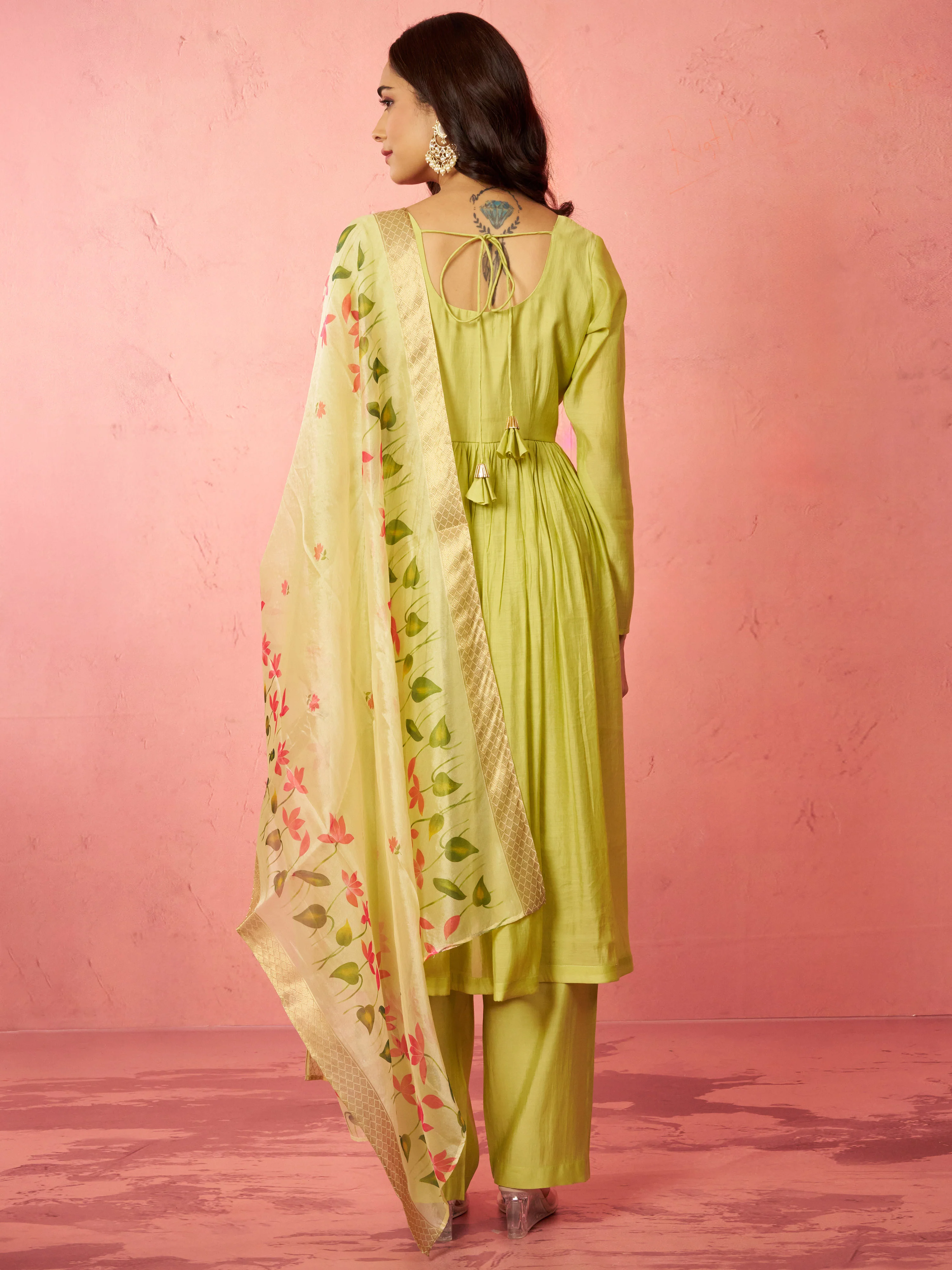 Women's Mint Green Silk Anarkali Kurta Set - Image 5