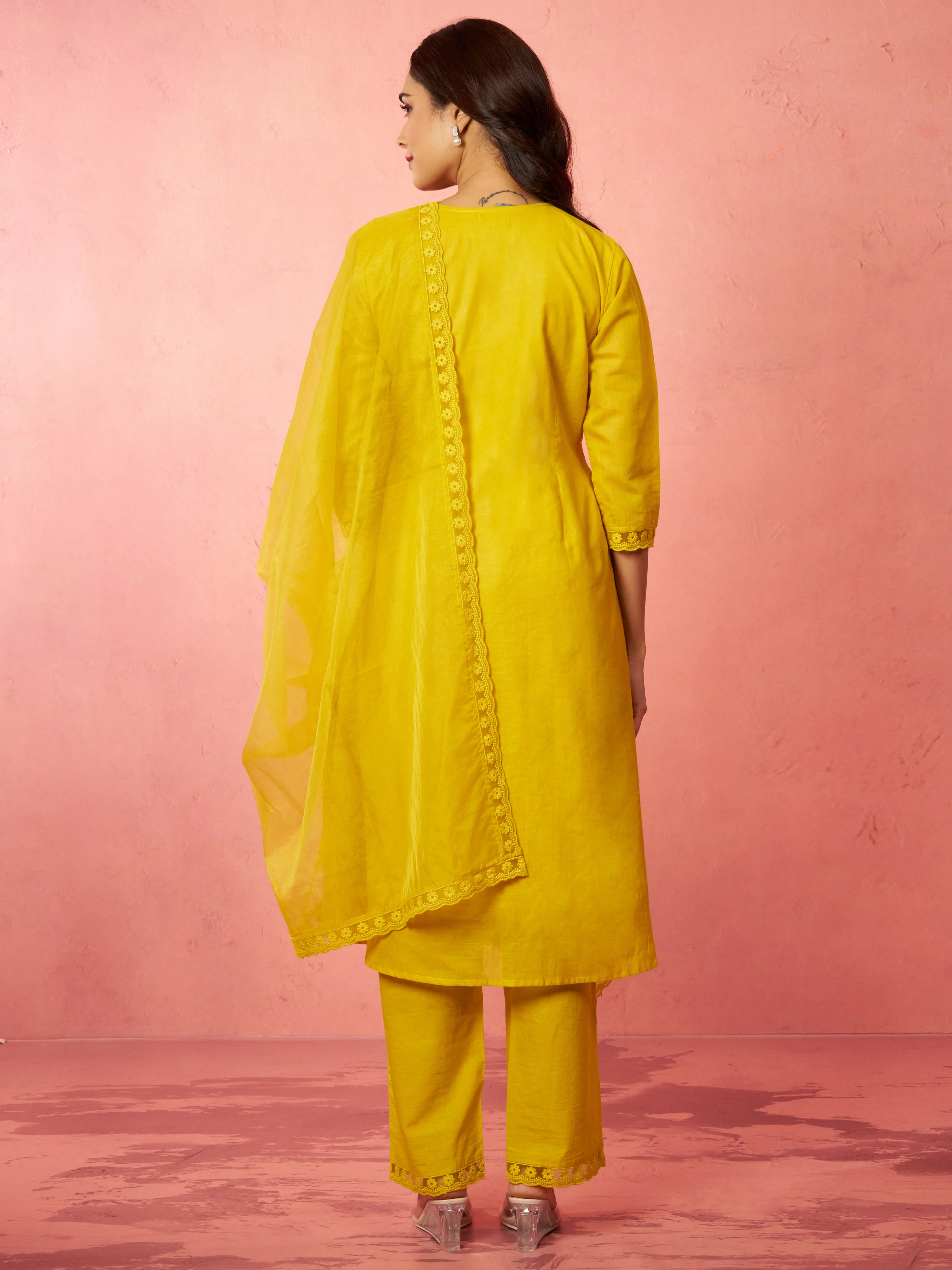 Women's Mustard Chanderi Anarkali Kurta Set - Image 5