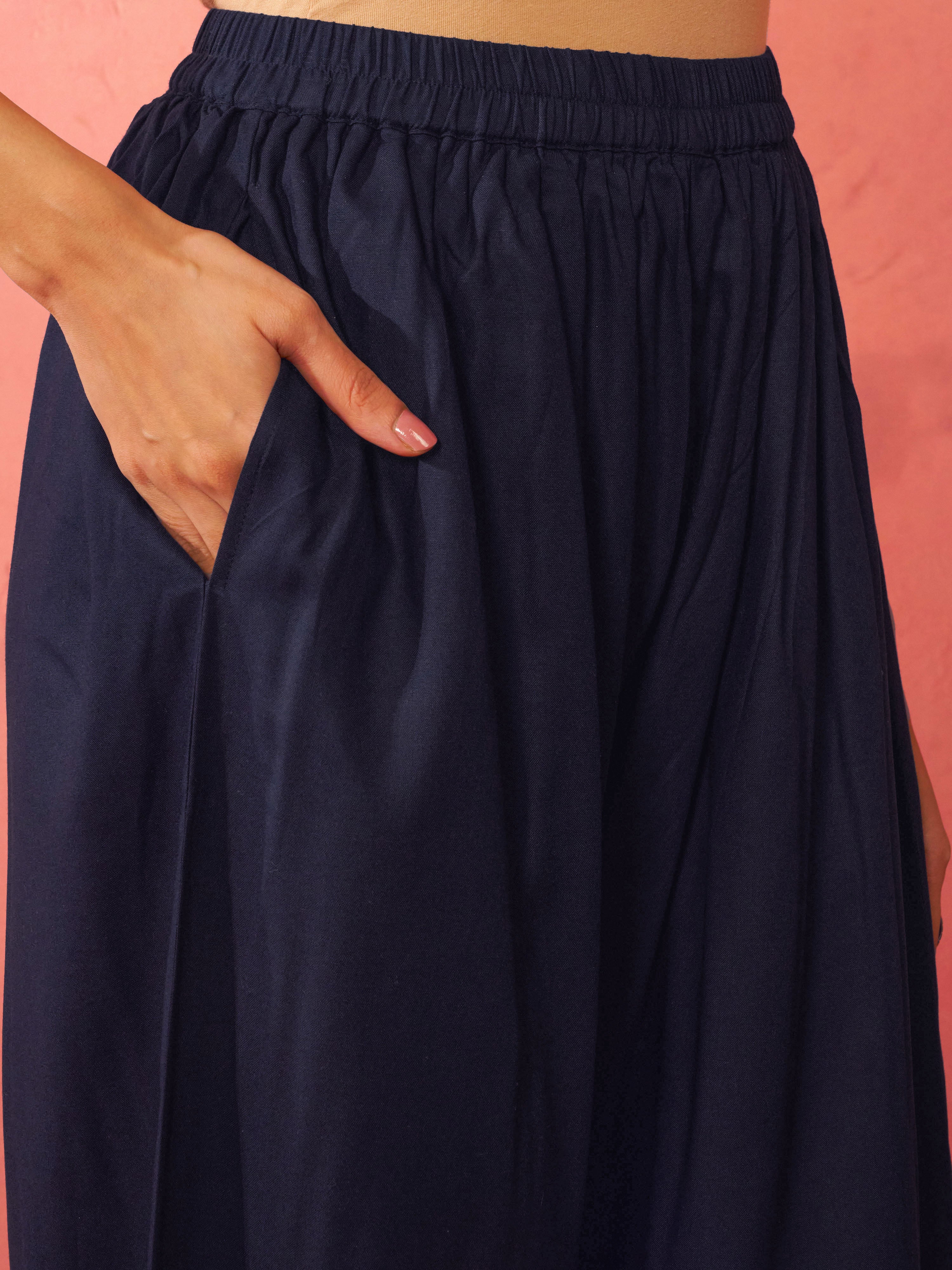 Women's Navy Blue Rayon Anarkali Kurta Set - Image 6