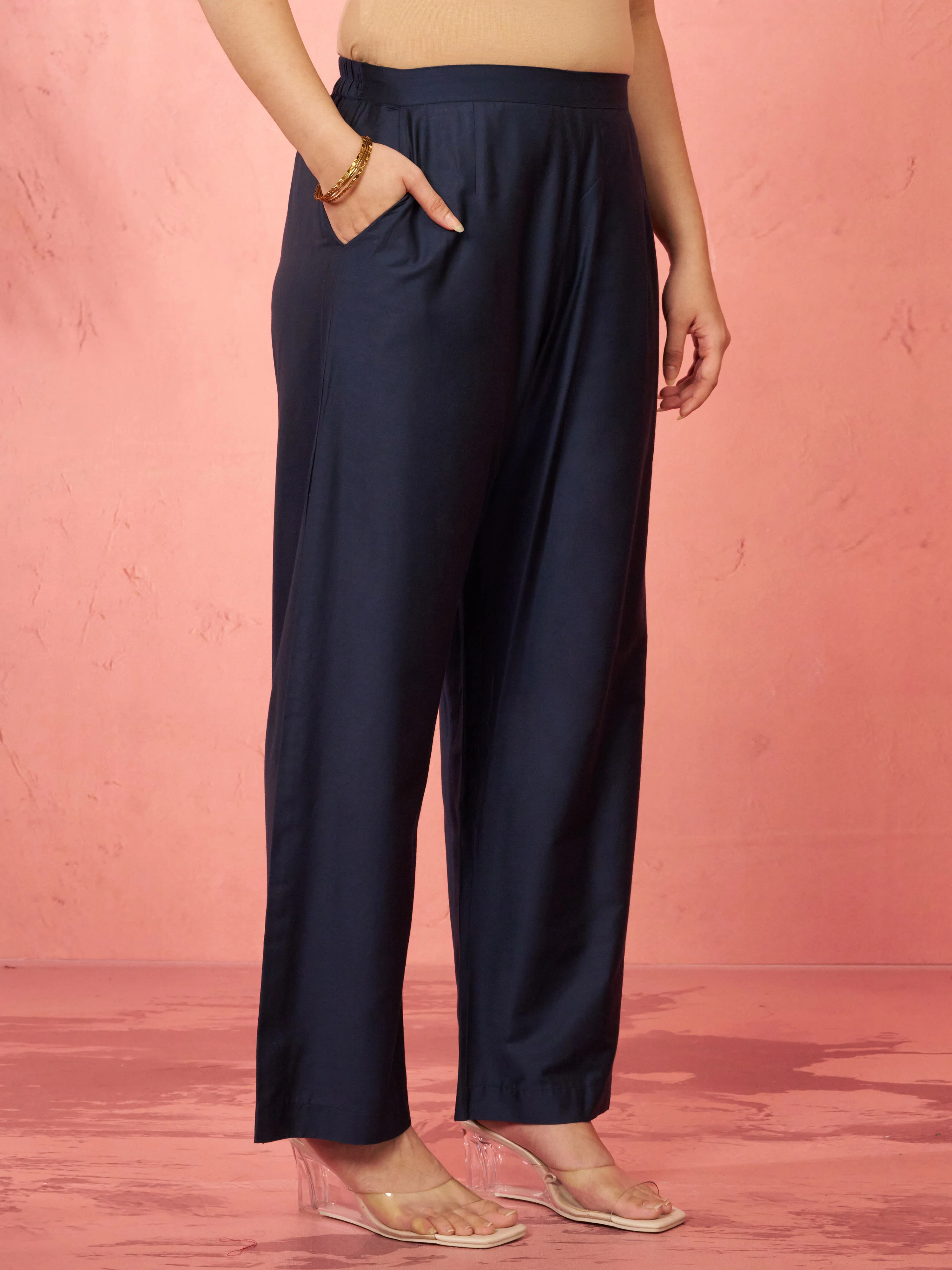 Women's Navy Blue Viscose Palazzo Pants - Image 4
