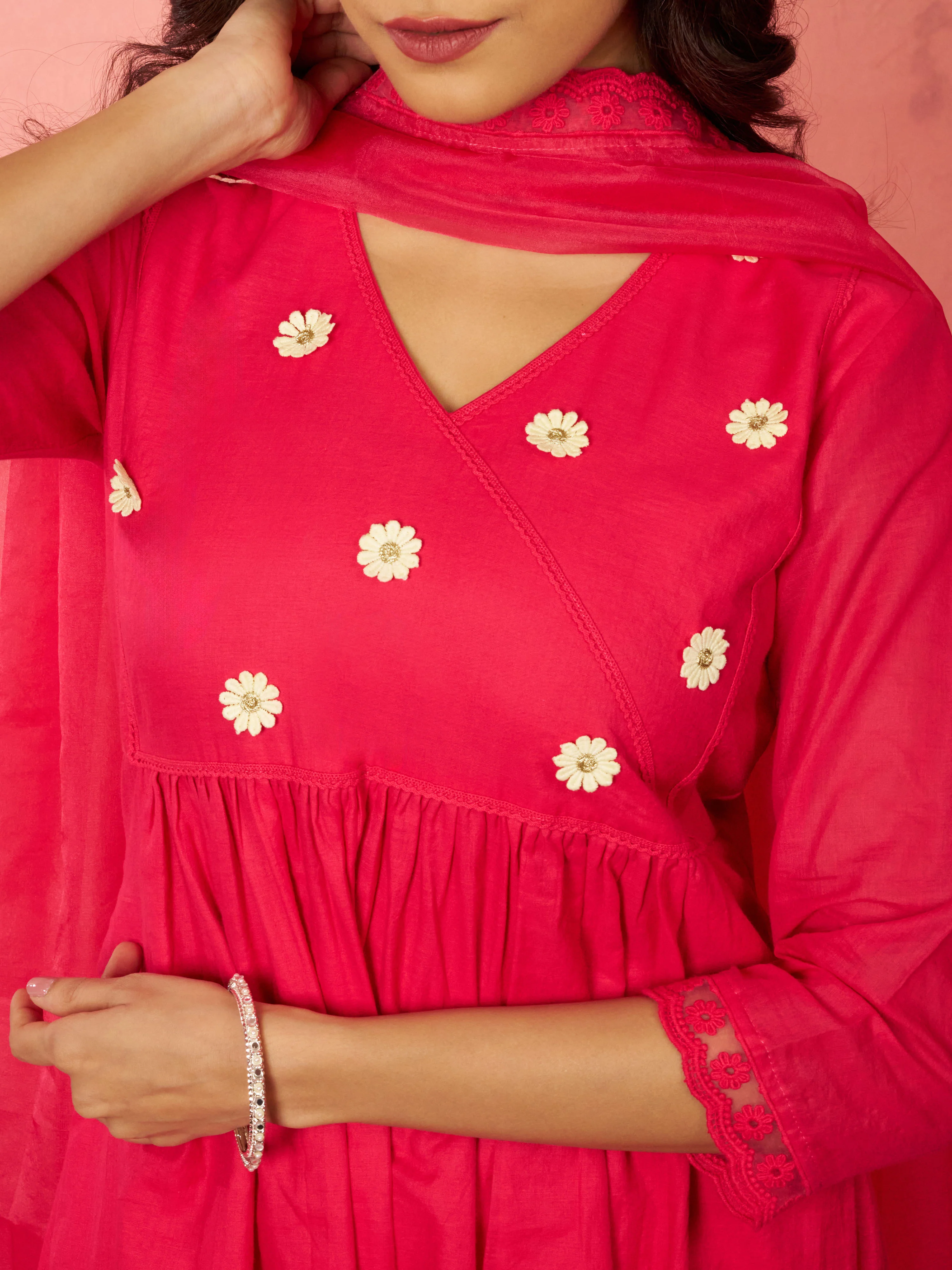 Women's Pink Chanderi Anarkali Kurta Set - Image 2