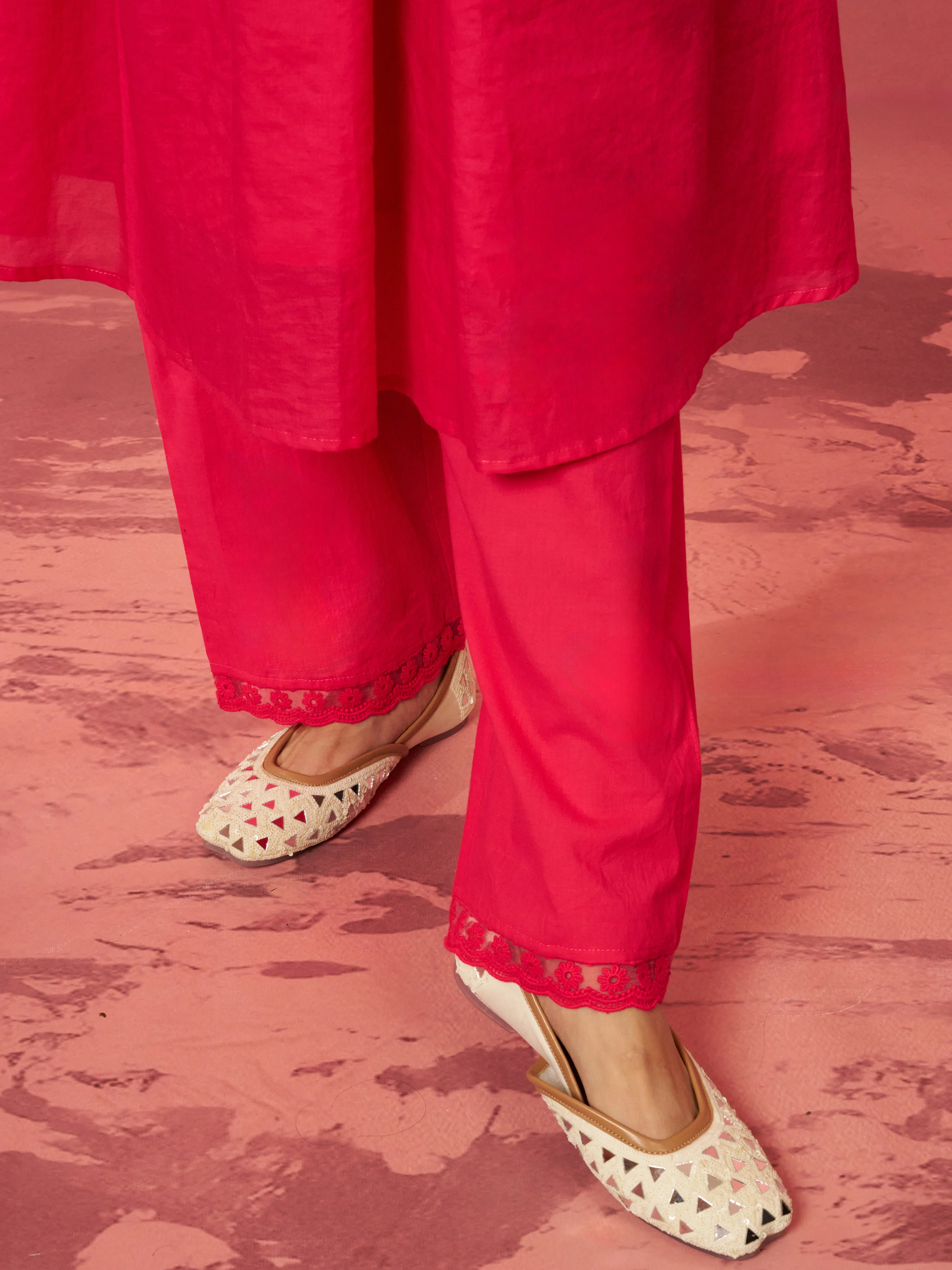 Women's Pink Chanderi Anarkali Kurta Set - Image 7