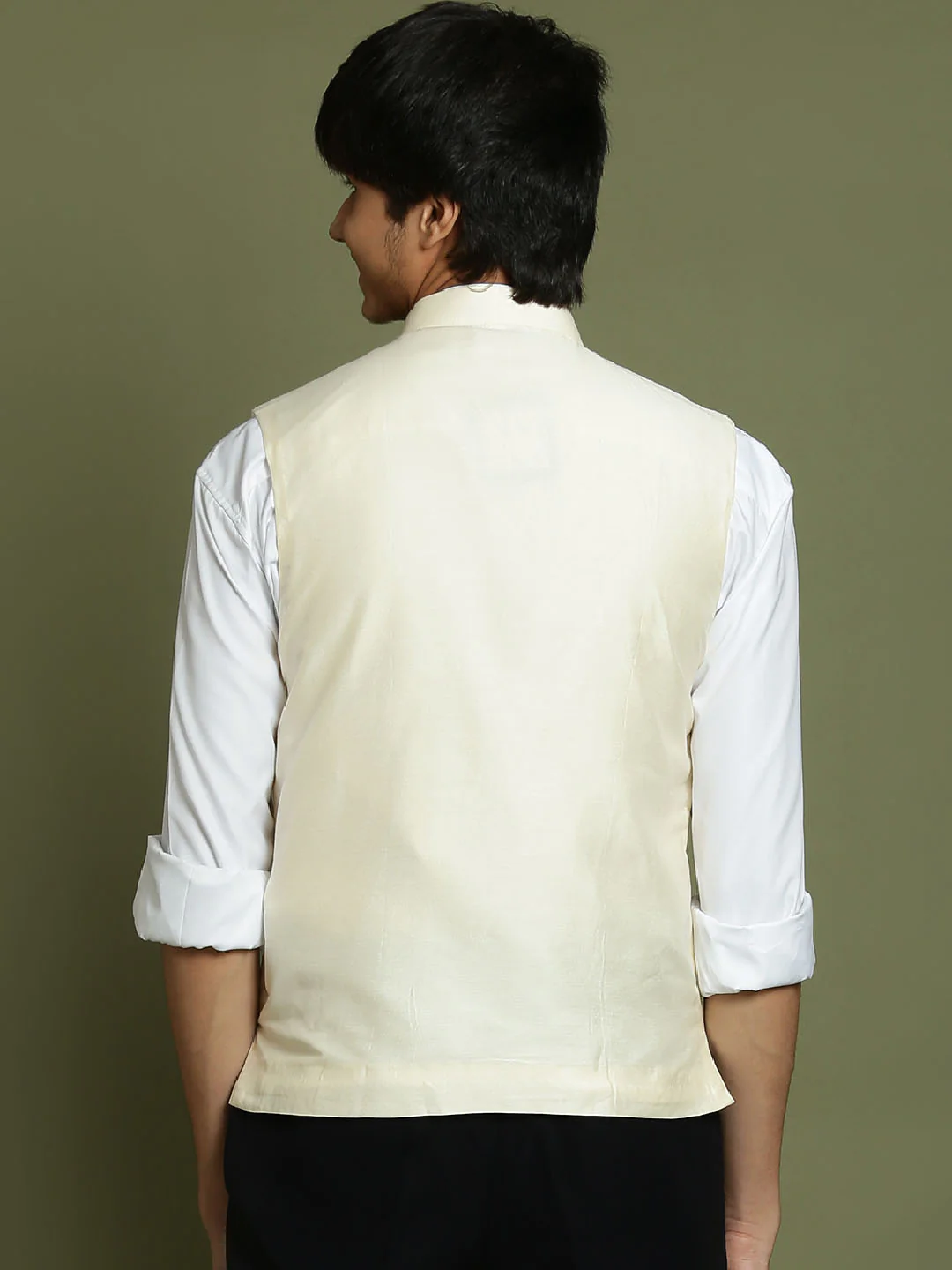 Boy's' Cream Mirror Work Ethnic Jacket - Image 3