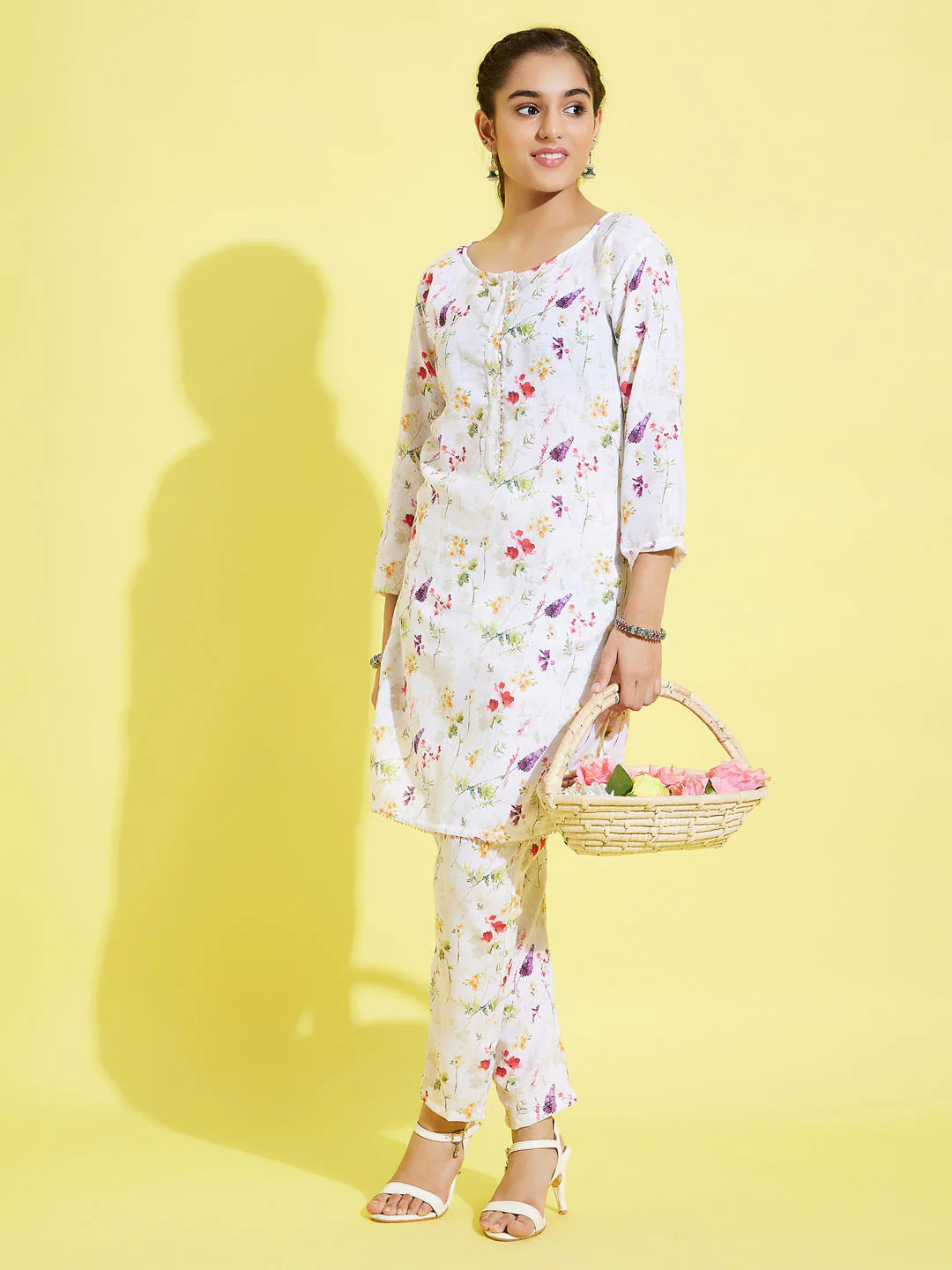 Girl's' Multicolor-Base Kurta Pant Set